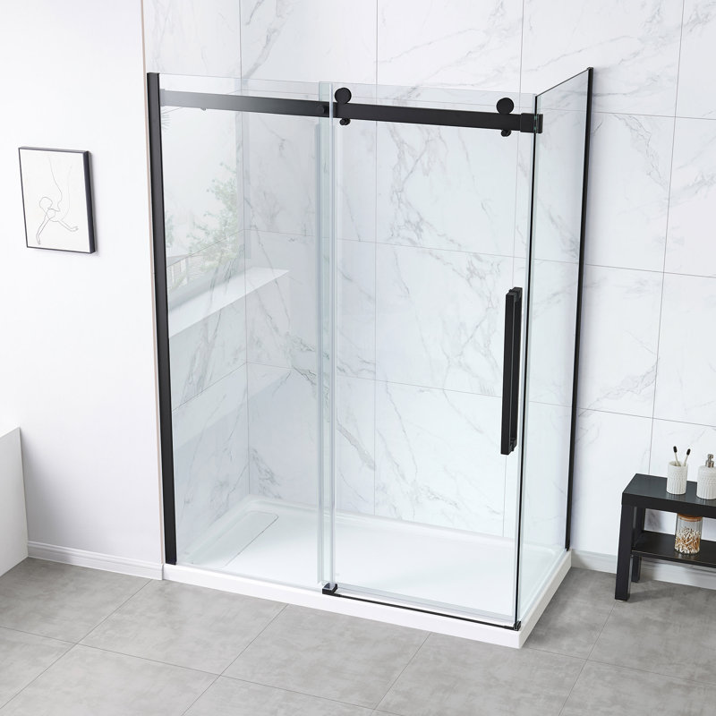 OVE Decors Bel Soft Close 60" x 78" Frameless Sliding Soft Close Shower Kit, Matte Black