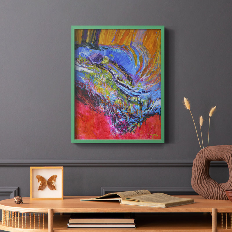 «Vibrant Flow II», reproduction encadrée - bois massif, Cadre simple vert, H 10 po x l 8 po