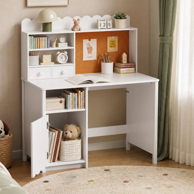 White Writing Desk with 2-Tier Shelf 