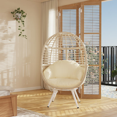 Chaise de patio pivotante à 360 ° avec coussins épais - Chaise longue en osier toutes saisons pour terrasse, porche, bord de piscine