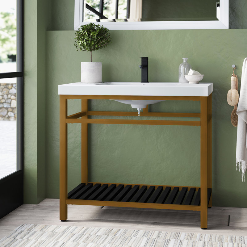 Raya 36'' Single Bathroom Vanity with Resin Top, Golden/Black
