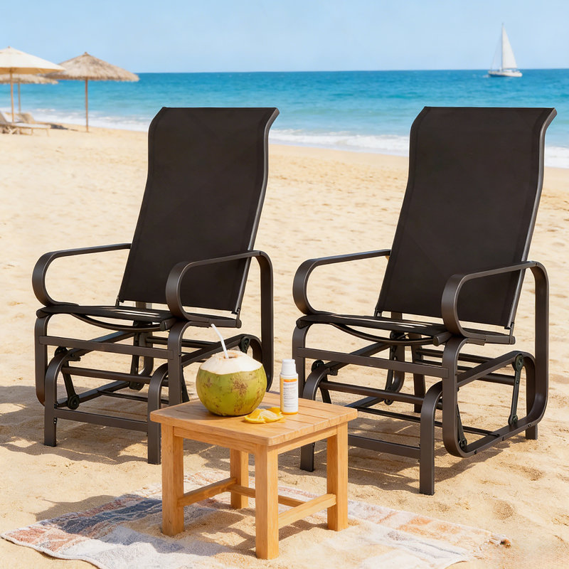 Ensemble de chaises hautes et chaises longues coulissantes pour l'extérieur, Brun