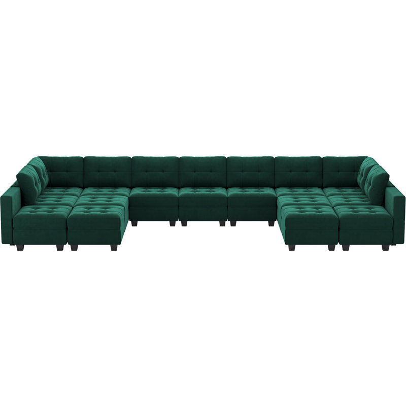 Soneson Velvet Sectional Reversible, Dark Green Velvet