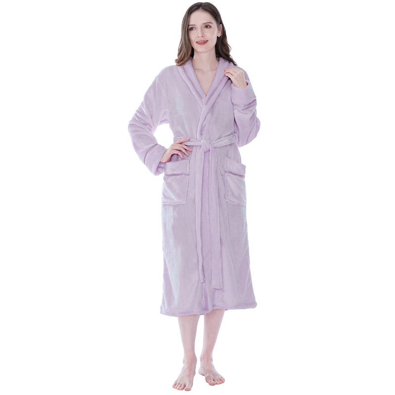 Peignoir mi-mollet en molleton avec poches, Lavande, TG