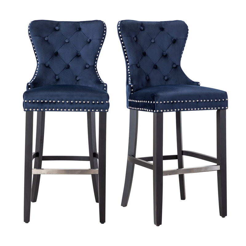 Tabouret de bar et de comptoir Kirsten, Bleu marine, Tabouret de bar (siège d'une hauteur de 29 po), Noir
