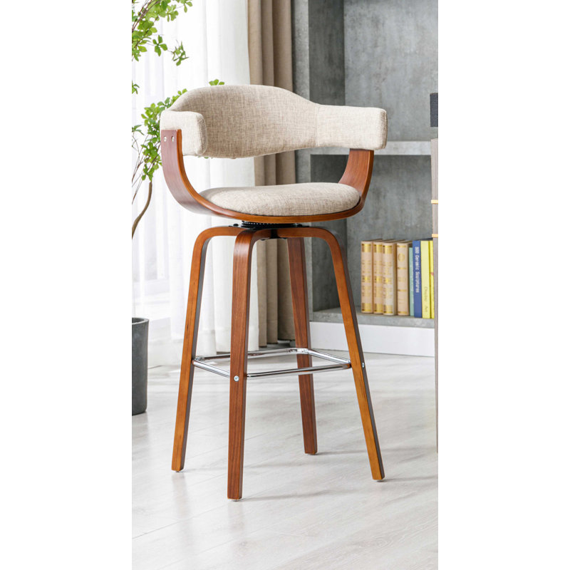 Fish 72cm Swivel Fabric Mid-Century Bar Stool, Cream