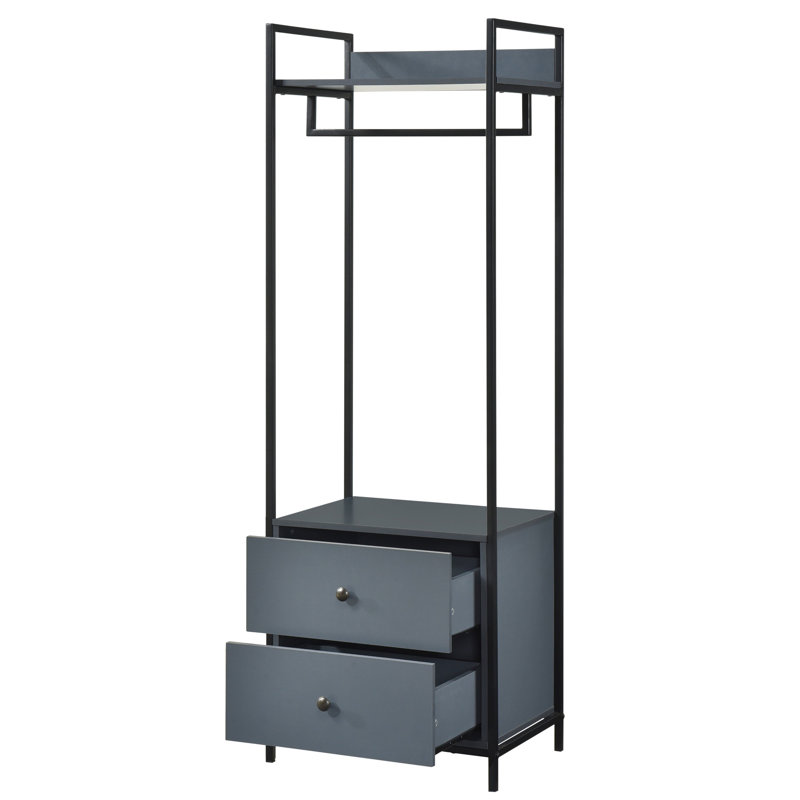 Alva Open Wardrobe with 2 Drawers, Dark Grey