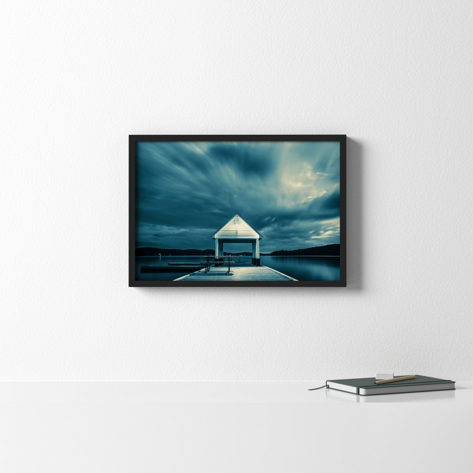 Rosseau Dock by Peter Dušek, 14" H x 20" W x 1.25" D, Black
