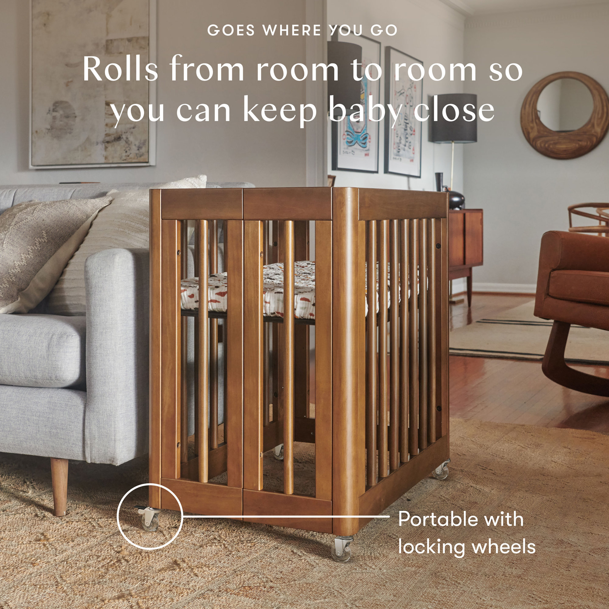 Yuzu 8-In-1 Convertible Crib With All-Stages Conversion Kits, Natural Walnut