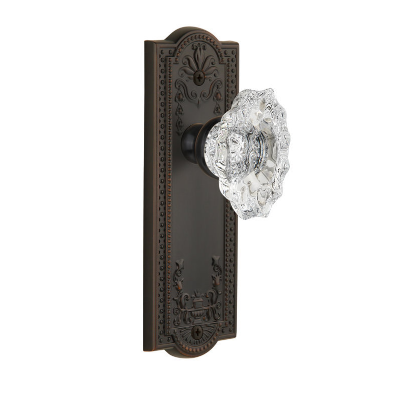 Grandeur Parthenon Plate Single Dummy with Biarritz Crystal Door Knob, Timeless Bronze