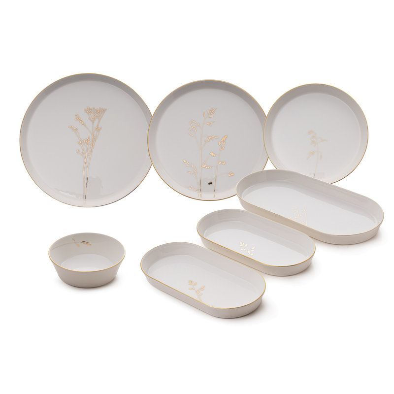 Dinner Set (27 Pieces), White/Gold