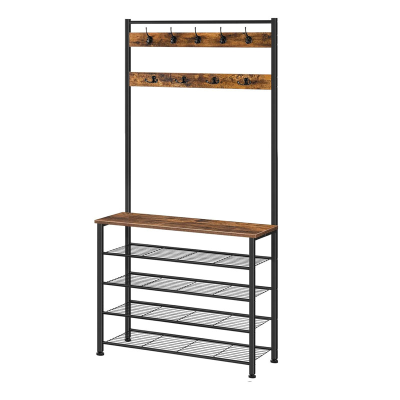 Aarran Hall Tree with Shoe Storage and 9 Hooks,Shoe and Coat Rack