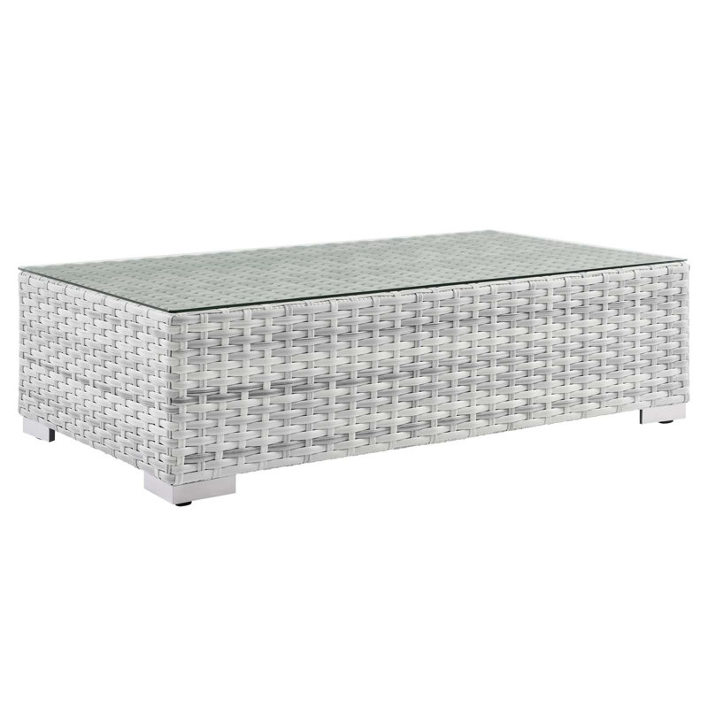 Convene Light Gray Wicker Outdoor Coffee Table with Glass Top