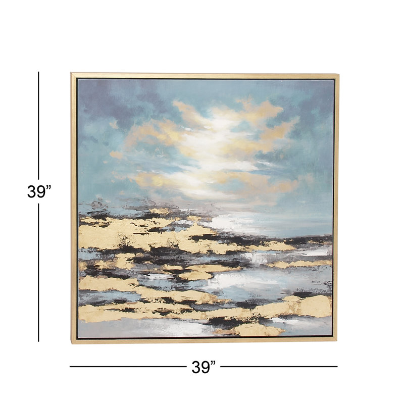 Blue and Gold Abstract Landscape Canvas Wall Art