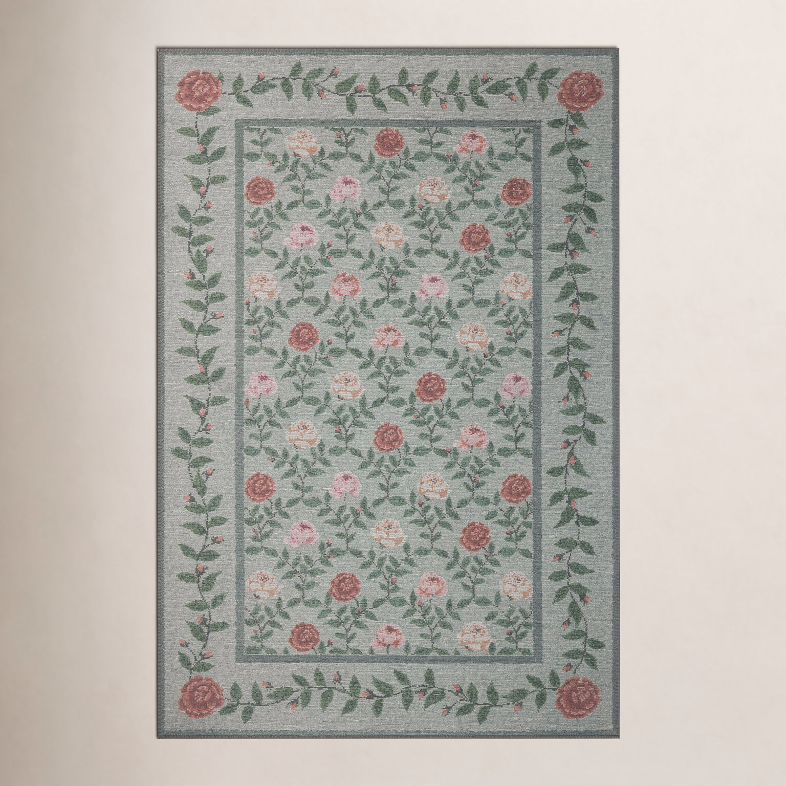 Rifle Paper Co. x Loloi Wildwood Green Floral Rug, Rectangle 7'6" x 9'6", Green