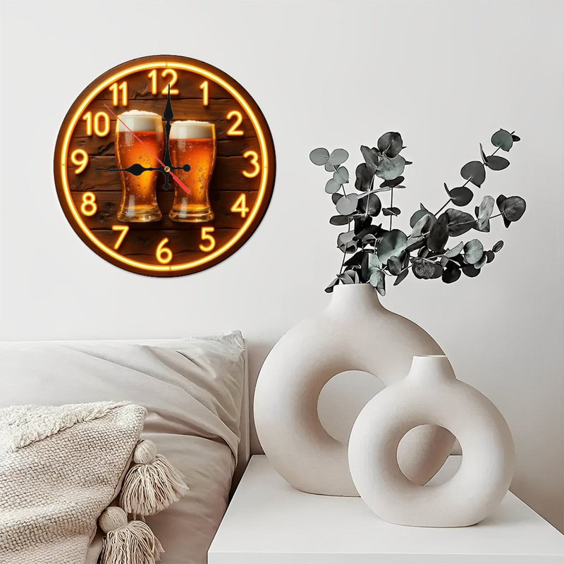 Horloge murale 10 po en MDF rond avec mouvement à quartz silencieux et crochet sans perceuse (piles AA non incluses)