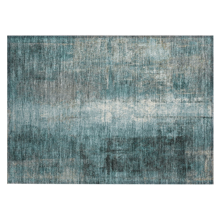 Machine Washable Indoor/Outdoor Xhevrie Teal Rug