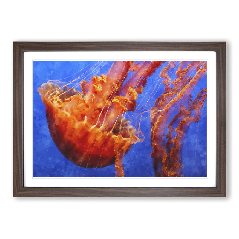 Jellyfish Vol.2 - Picture Frame Painting, 27cm H x 36cm W x 2cm D, Walnut