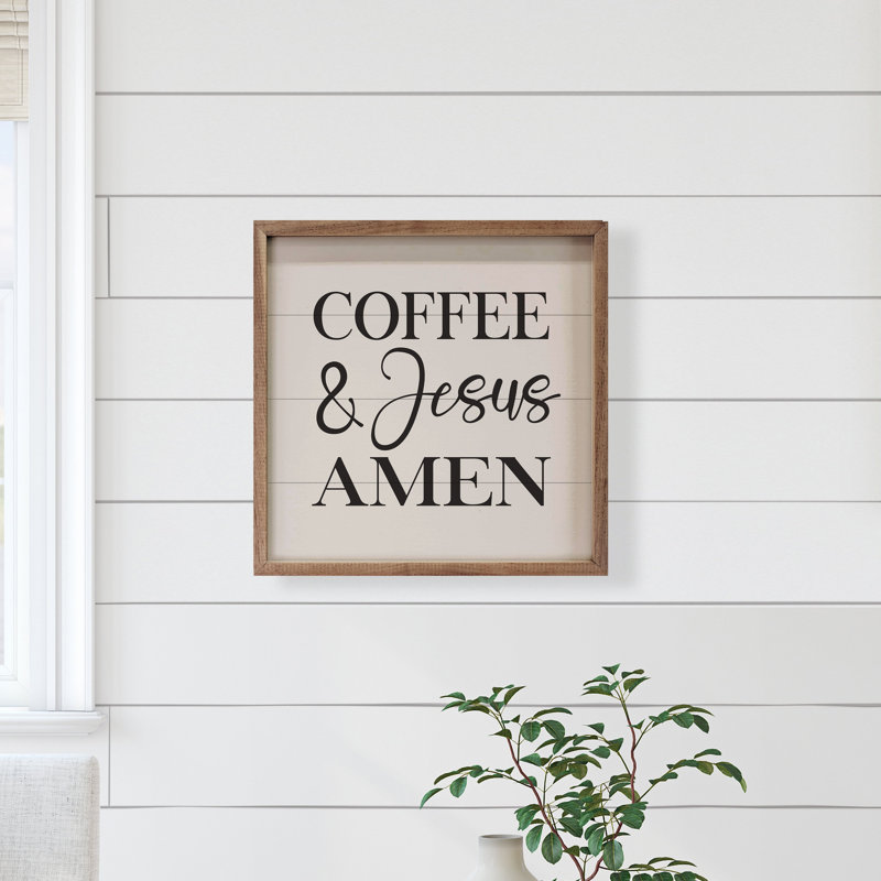 Café et Jésus amen blanc, H 12 po x l 12 po