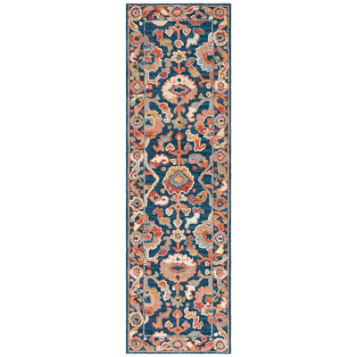 Menga Hand Tufted Wool Cotton Oriental Rug in Red/Navy