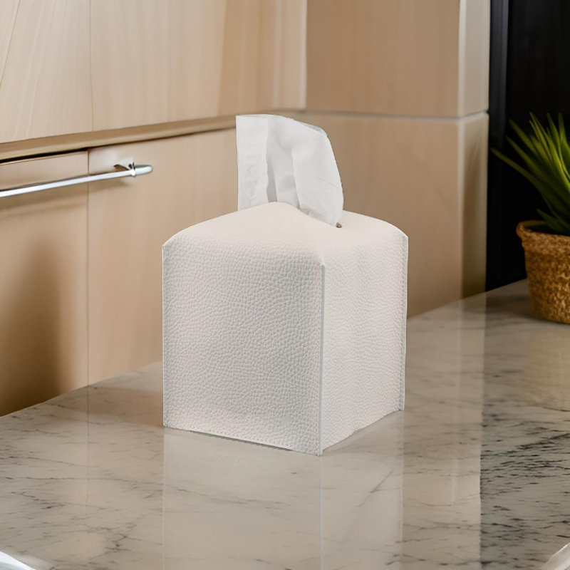Couvercle de boîte à mouchoirs en cuir de polyuréthane pour une décoration intérieure élégante, Blanc