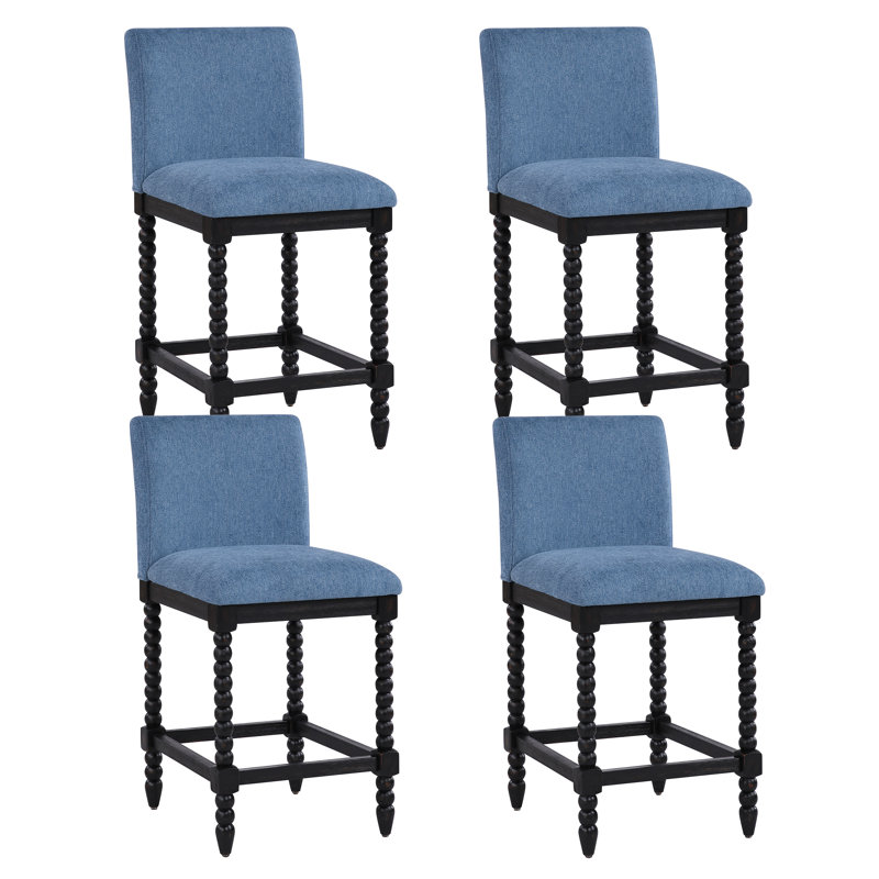 Tabouret de comptoir Tamami, Noir, Bleu, 4
