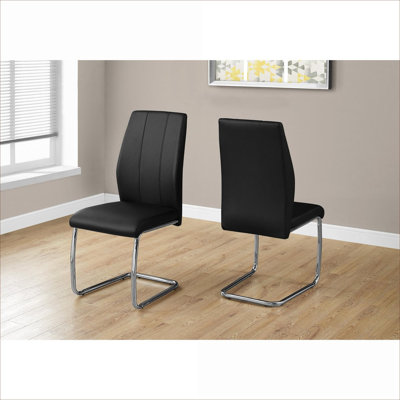 Luxury Set of 2 Dining Chairs, Jet Black Faux Leather, Contemporary Modern Style for Dining Rooms