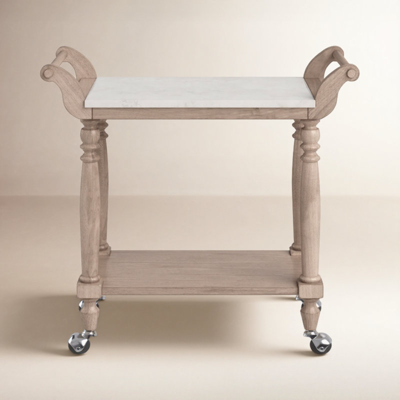 Danielle Marble Bar Cart, Sandalwood Beige