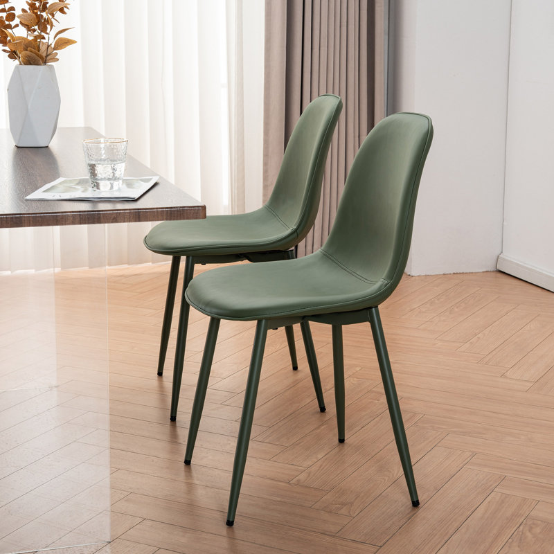 Chaise rembourrée en similicuir Kavi , Similicuir vert haricot / vert haricot