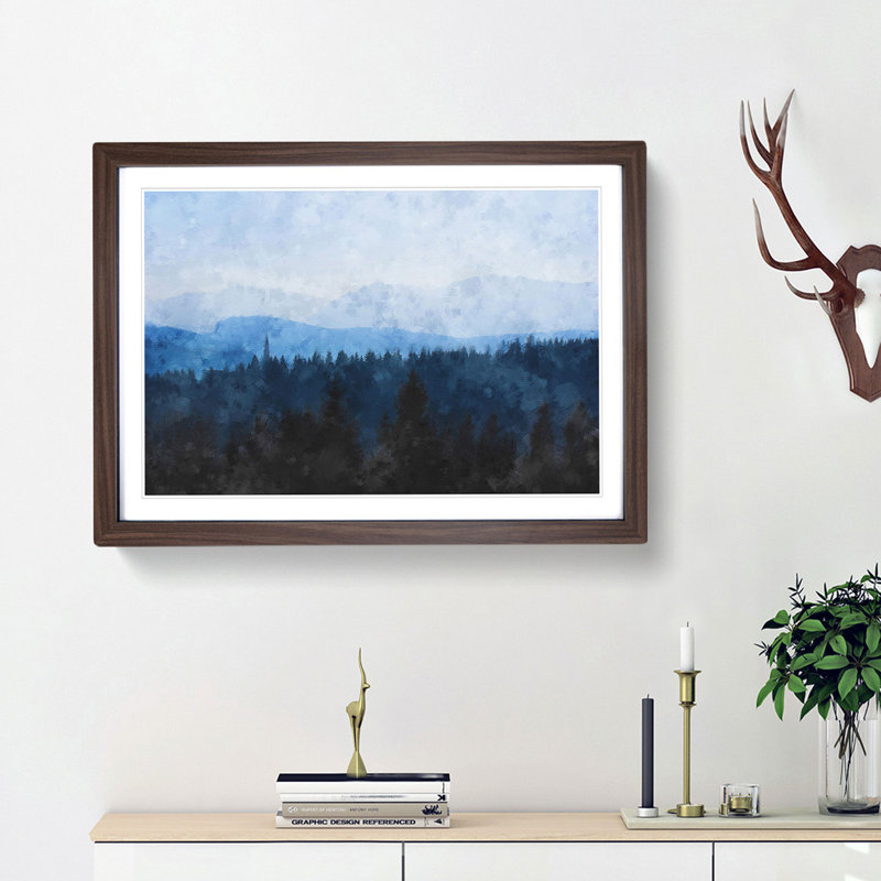 Church Beyond the Forest - Picture Frame Painting Print, 33cm H x 45cm W x 2cm D, Walnut Framed