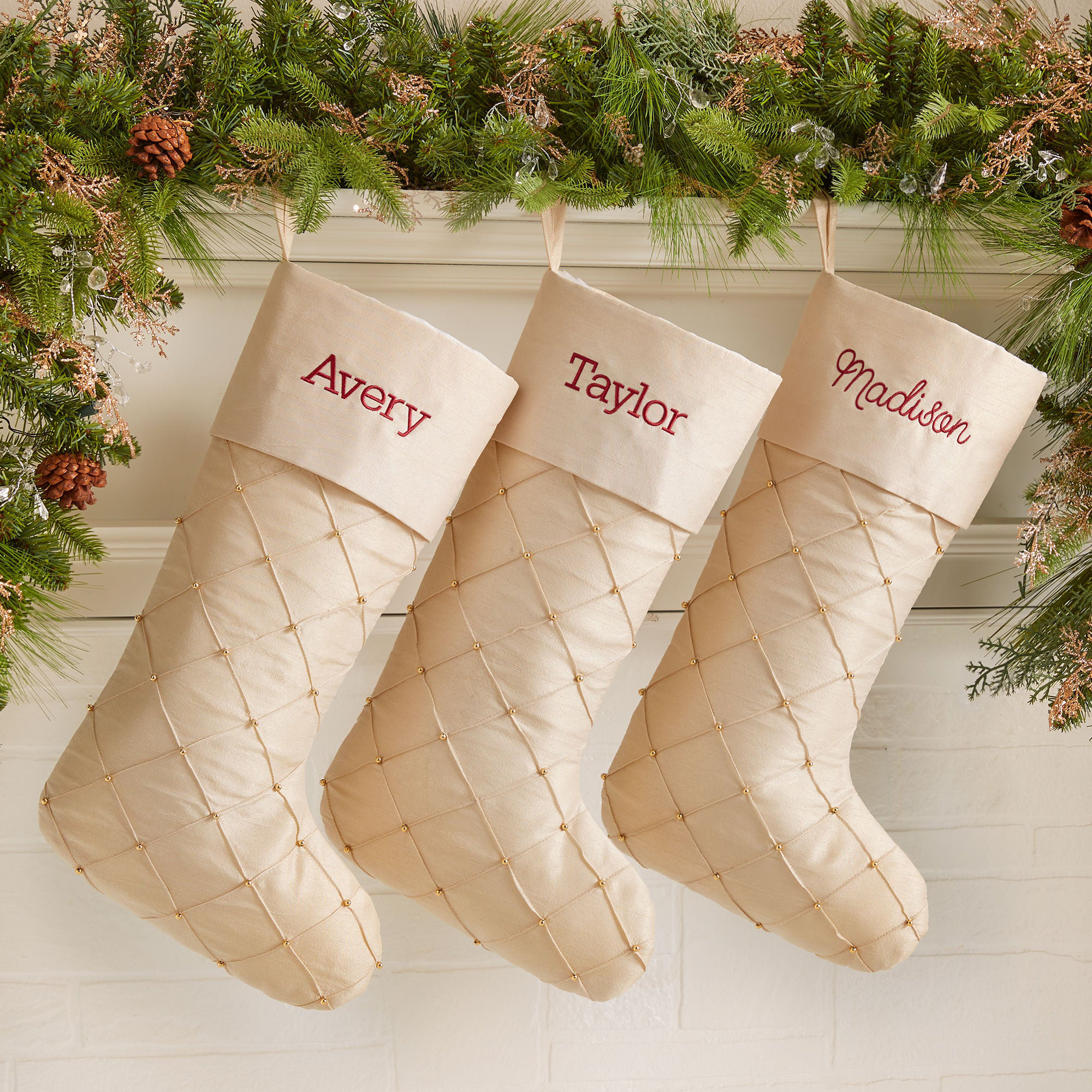 Personalization Mall Elegantly Golden Embroidered Christmas Stocking |  Wayfair, image size:2000x2000