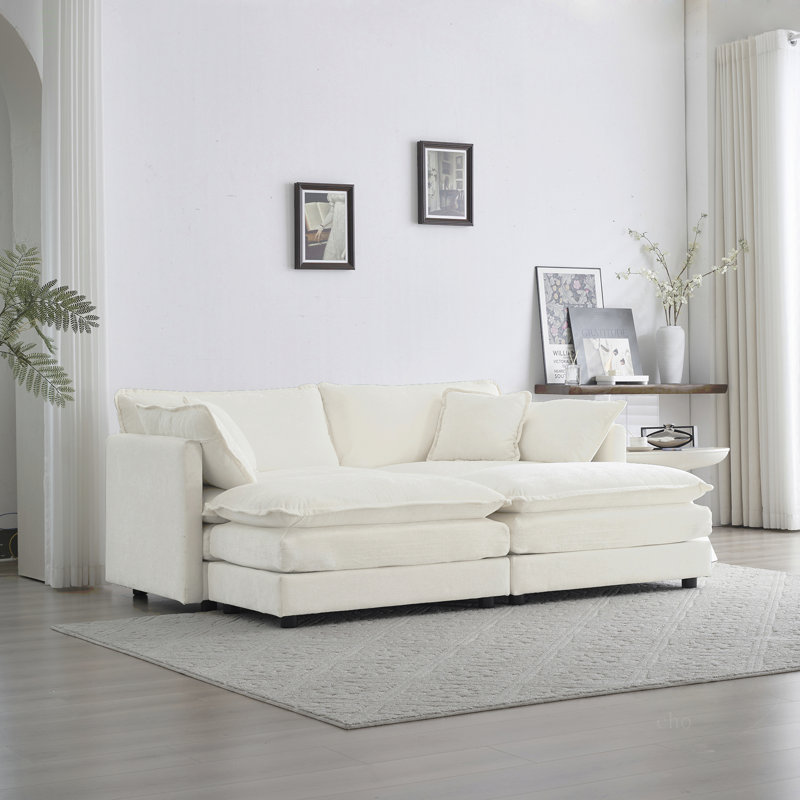 Jeffers Chenille Fabric Upholstered 4-Piece Sectional Sofa, 33" H x 76.7" W x 35" D, White Chenille