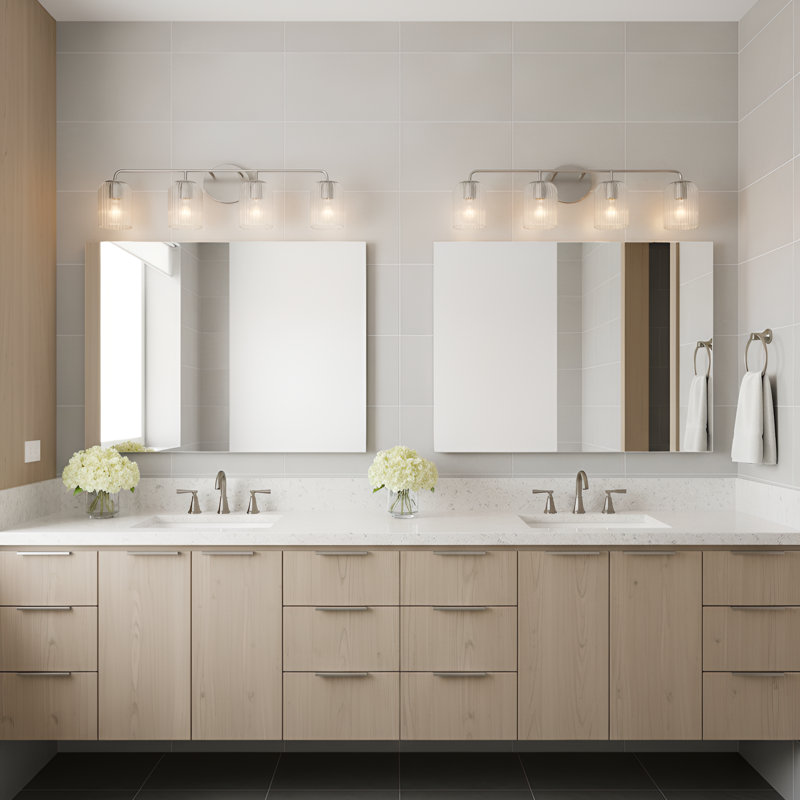 Grand meuble-lavabo Eisele de Génération Éclairage , Nickel brossé, H 8,75 po x l 33,75 po x P 6 po, Quatre lumières