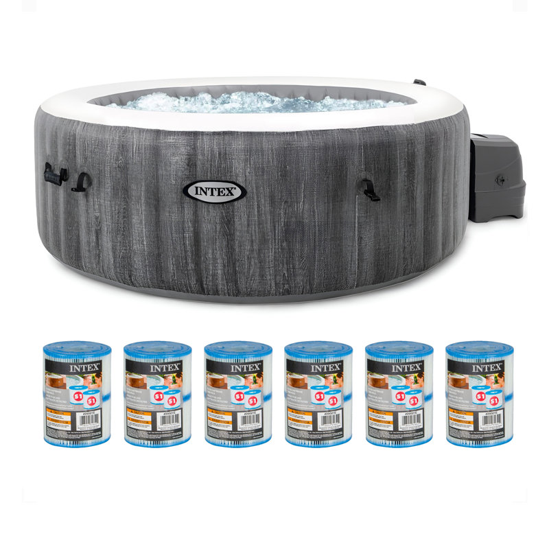 Intex 120 Volt 4 Person 140 - Jet Plastic Round Inflatable Hot Tub in Gray