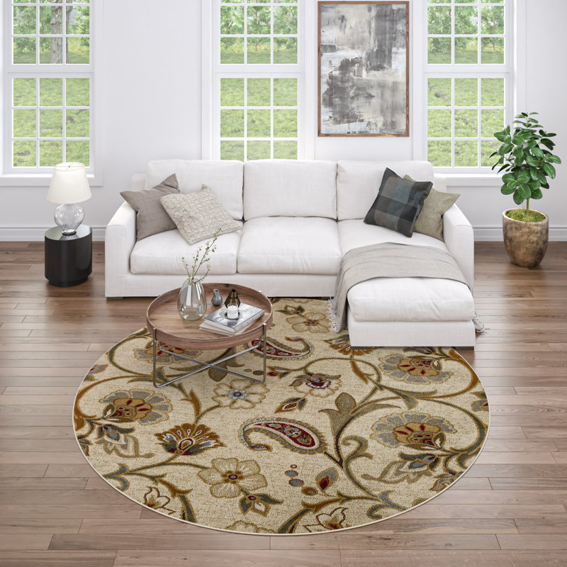Tapis beige crème Clotario, Rond 5 pi 3 po