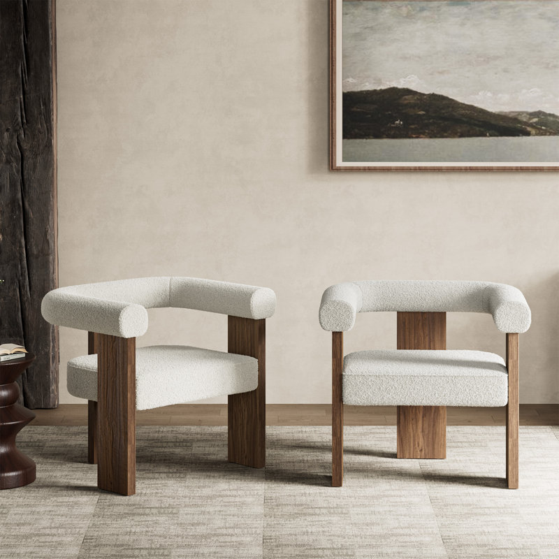 Fauteuil d'appoint rembourré Luxe Sherpa avec structure en bois massif (ensemble de 2) - Design classique moderne fabriqué à la main, l 26 po x P 22 po x H 27 po, un choix raffiné pour une salle familiale élégante ou une salle à manger