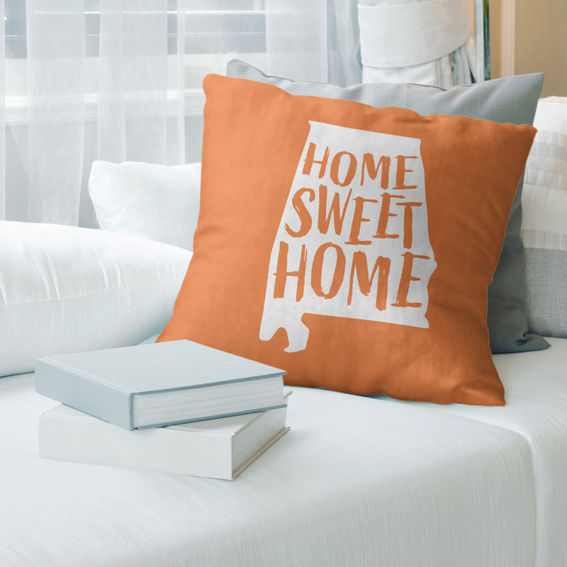 Coussin Home Sweet Alabama, Alabama, Orange, Simili suède