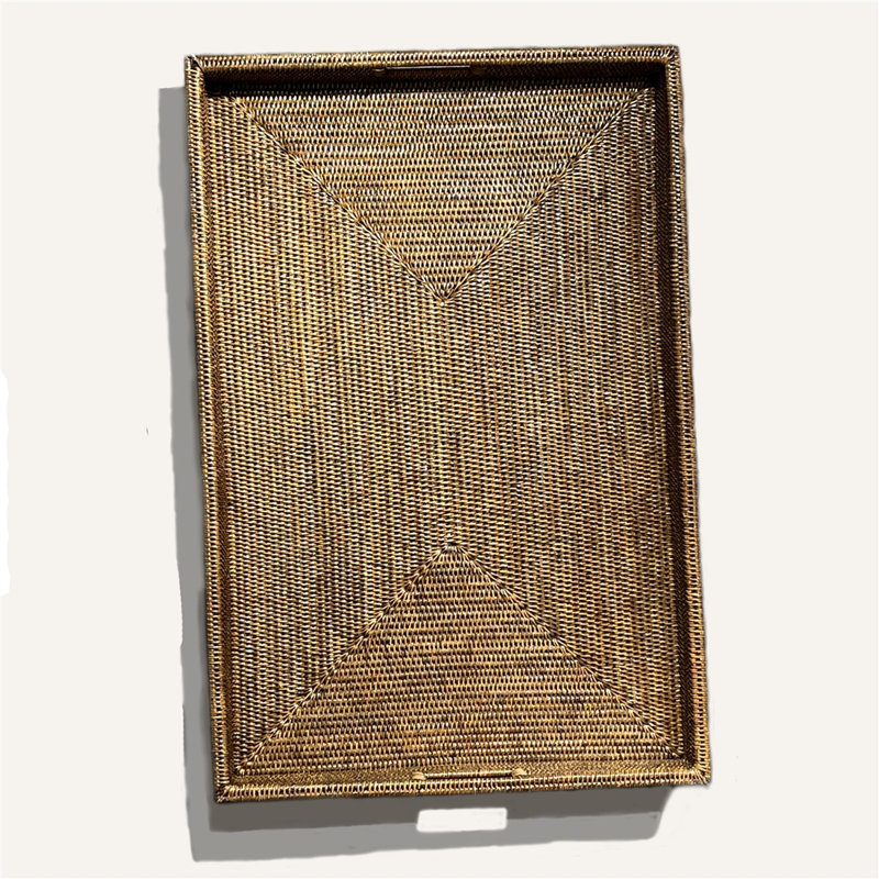 Plateau rectangulaire peu profond avec poignée, H 3 po x l 36 po x P 24 po, Brun antique