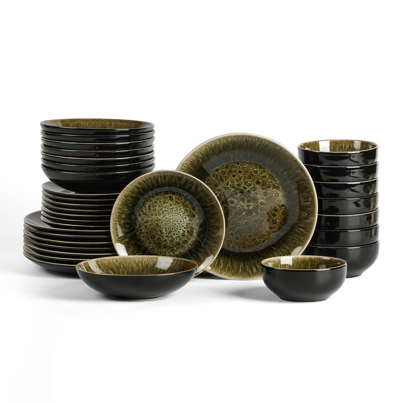 Stone Lain Riley 32-Piece Dinnerware Set Stoneware, Black