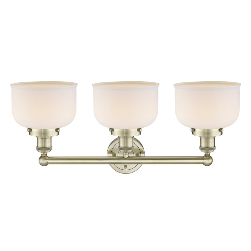 Éclairage pour meuble-lavabo à 3 lumières à intensité variable Raykwan, Blanc mat, Laiton antique
