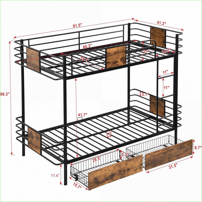 Lit superposé simple TG sur simple TG avec tiroirs de rangement, aucun sommier nécessaire, noir pour chambre d'amis