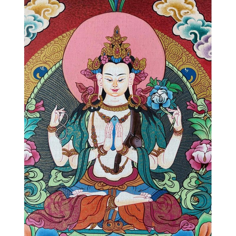 Chenrezig Tangka, peinture (Brocadeless Thangka)