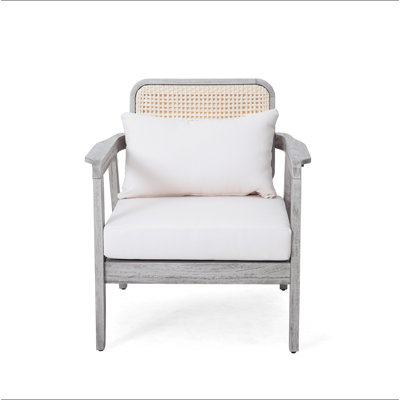 Fauteuil club d'extérieur en bois d'acacia, mobilier de patio, siège épais à coussin épais imperméable pour porche, jardin, cour arrière, balcon, capacité de poids de 400 lb