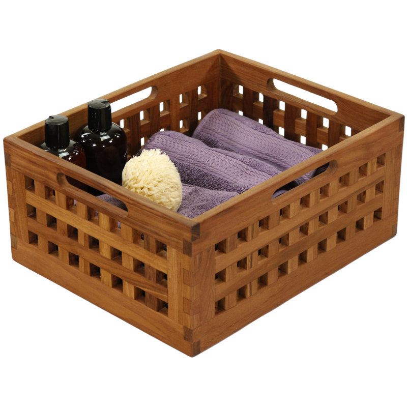 7" Grate™ Teak Storage Solid Wood Bin, 7" H x 13" W x 16" D, Dark Brown