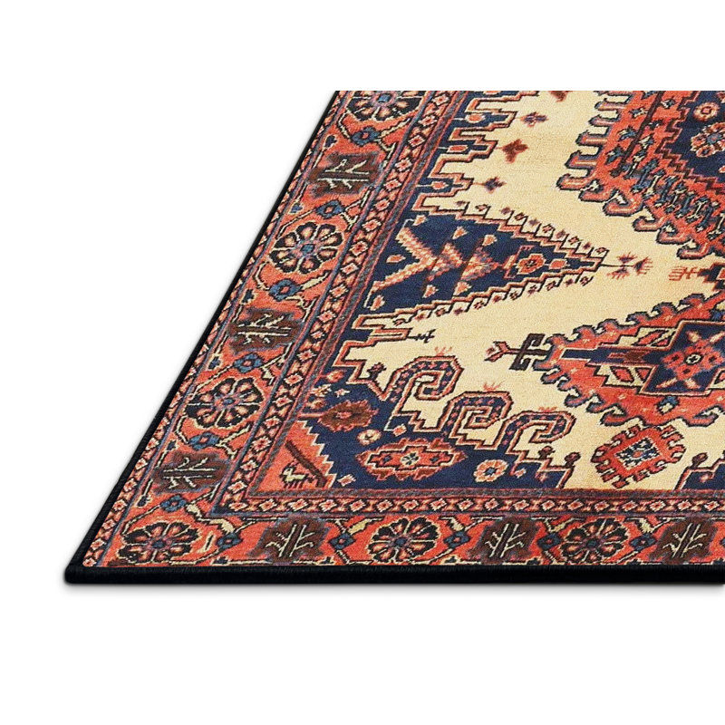 Tapis rouge/noir/beige traditionnel Nesi, Rectangle 2 pi x 5 pi