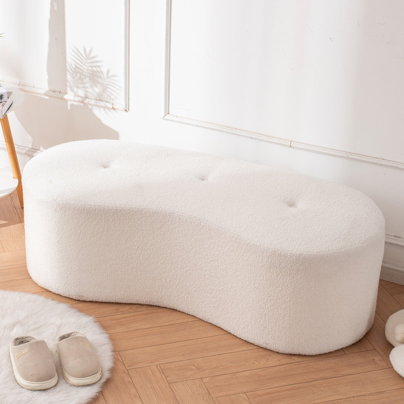 51-Inch Tufted Teddy Curved Accent Bench For Bedroom or Dinning room Living room,Compression bench, Beige Teddy