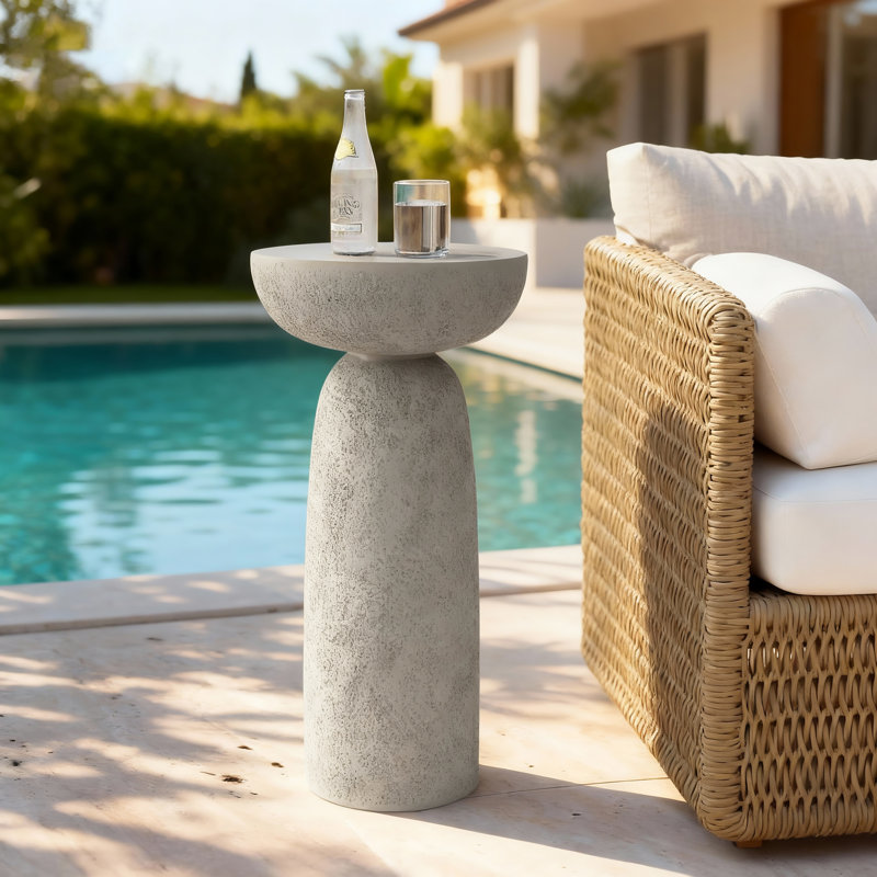 Sleek Cylinder Sandstone Side Table, Gray