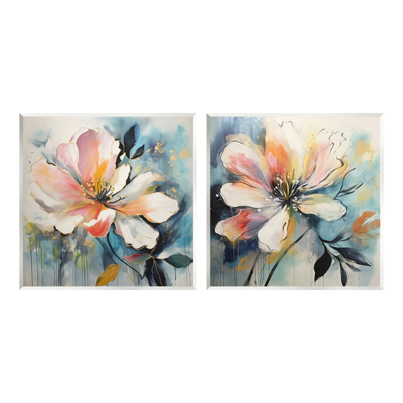 "Modern Dripping Blooms", ensemble de 2 plaques murales par Lazar Studio