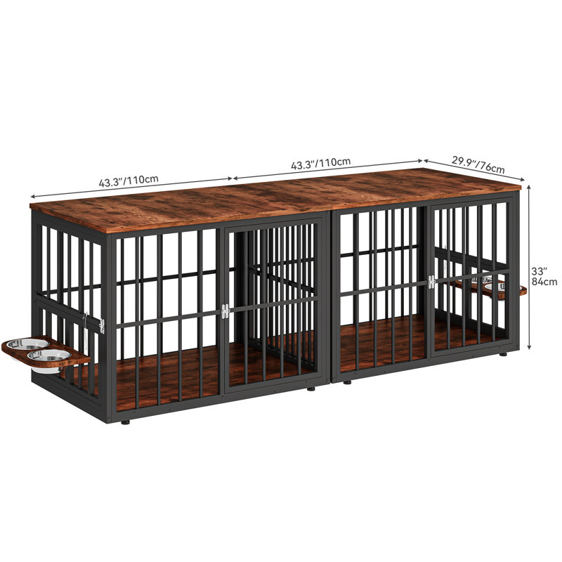 Meuble de cage d'angle pour chien Gurmukh, H 33 po x l 86,6 po x P 29,9 po, Brun