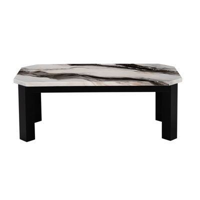 Contemporary Style Coffee Table With Faux Marble And Black Legs, Panda Theme Decor Table, Surface, 48X24x18